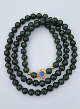 天然翡翠新款女手链手串长串首饰玉器女友玉石缅甸7.1mm86颗圆珠