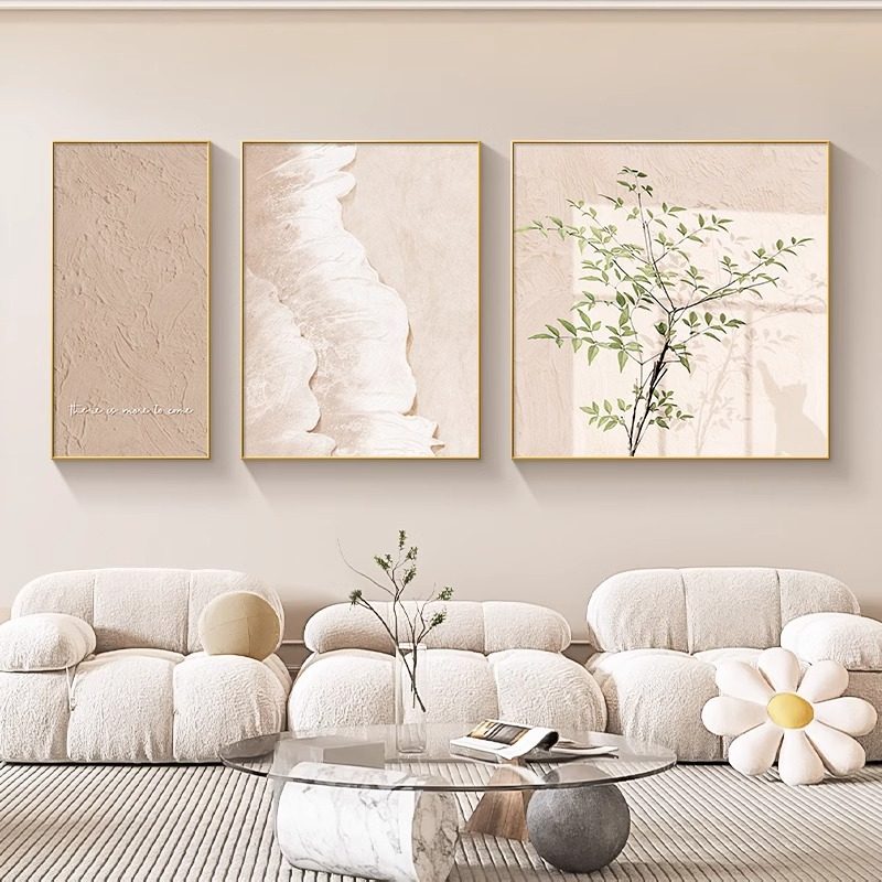 海浪客厅装饰画奶油风高级感沙发背景墙壁画三联肌理抽象大气挂画,淘宝优惠券,粉丝福利购,淘宝优惠卷