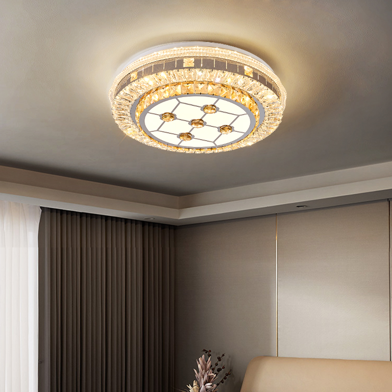 卧室灯圆形水晶灯客厅现代简约新款书房LED变光吸顶灯大气灯具