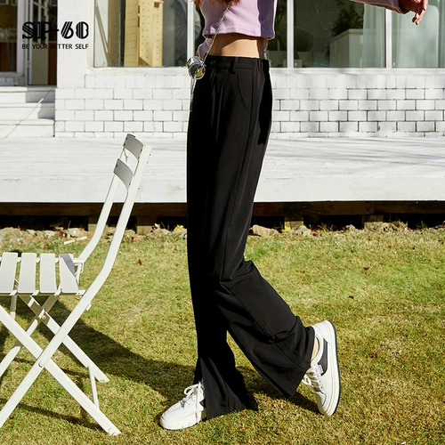 Весенние черные штаны, цветные штаны-клёш, оверсайз, высокая талия, свободный прямой крой, по фигуре