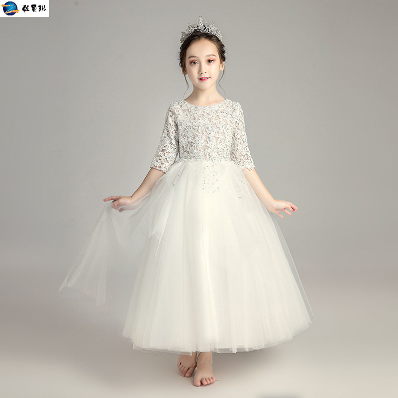 小主持公主裙长袖花童婚纱演出服 佐曼琳连衣裙