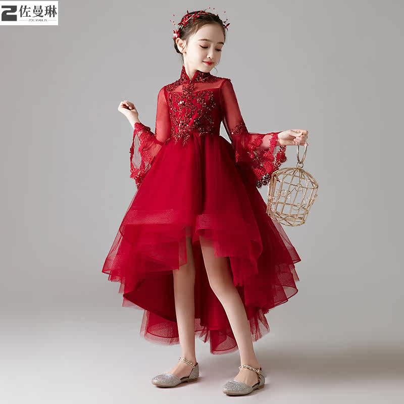 花童长袖儿童婚纱女孩生日演出服 佐曼琳连衣裙