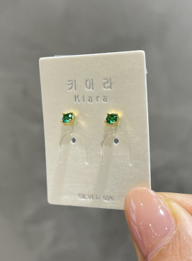 琪娅拉新款925纯银彩宝系列四爪圆钻锆石纯银拧螺丝耳环~约3.1mm