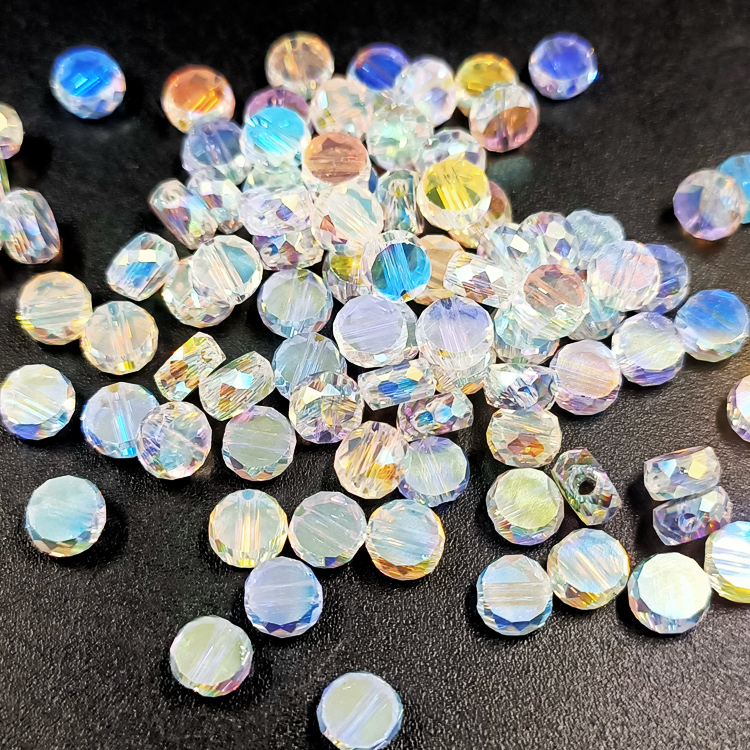 玻璃水晶珠子 散珠diy手工串珠大面扁珠手链项链饰品配件材料 6mm - 图0