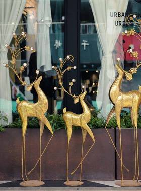 美式复古轻奢网红鹿落地装饰服装店铺橱窗客厅电视机旁玄关大摆件