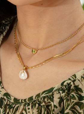 63OAKAVE花瓣珍珠双链项链
