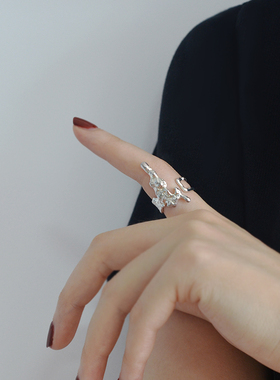 无怯纯银个性重工夸张开口戒