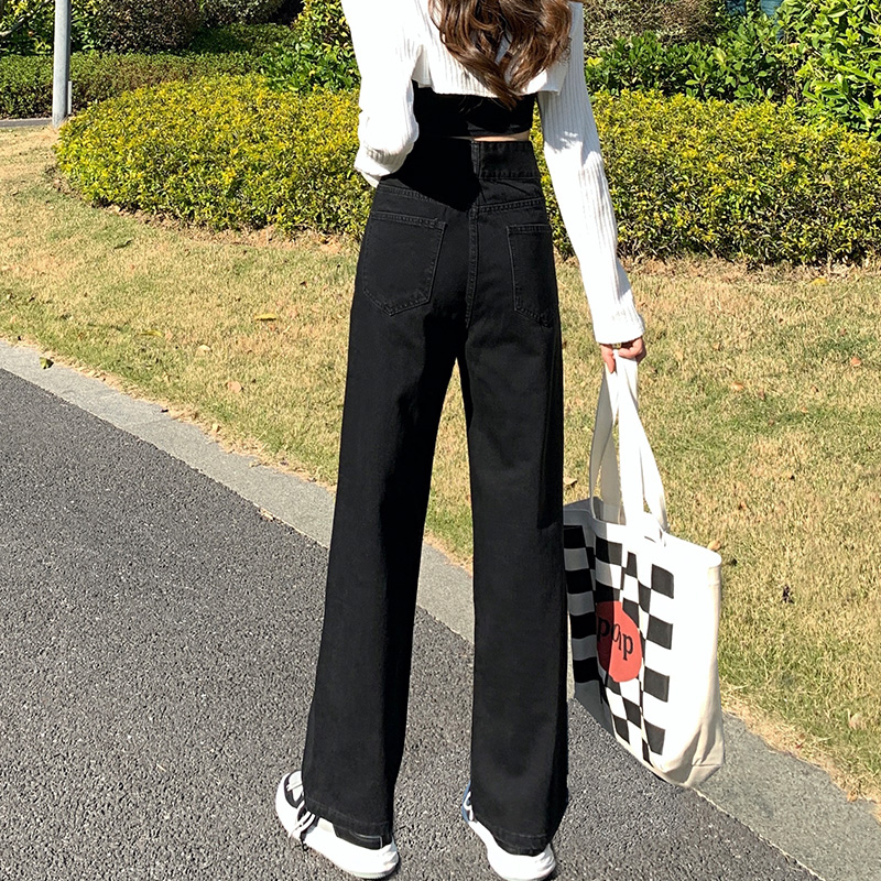 黑色高腰阔腿女2022年春夏装牛仔裤 pstylejeans牛仔裤