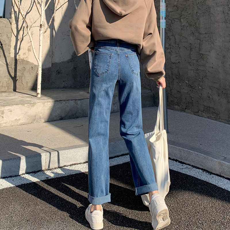 复古小直筒牛仔裤女加绒加厚 pstylejeans牛仔裤