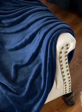 Winter Flannel Blankets For Beds 230Gsm Solid Blue Soft Warm