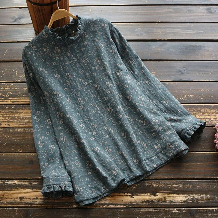 5807 Spring Women Blouse Vintage Stand Collar Japan Style Lo - 图0