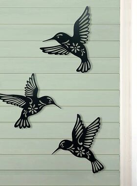 3pc Black Metal Hummingbird Wall Decor Hollow Out Iron Art B