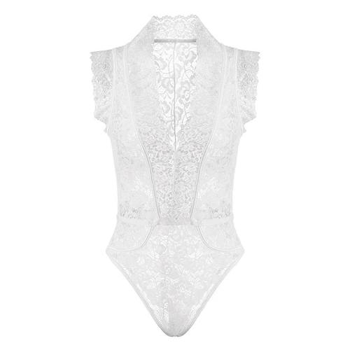 White Summer Tight Lace Hollow Bodysuit Female Sexy Jumpsuit - 图3