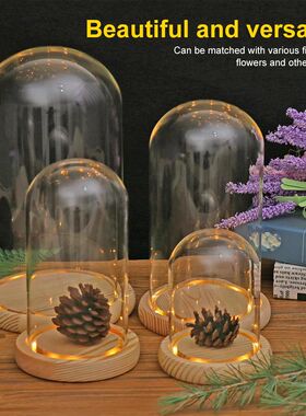 Glass Dome Wooden Base With LED Light Birthday Gift Bedroom