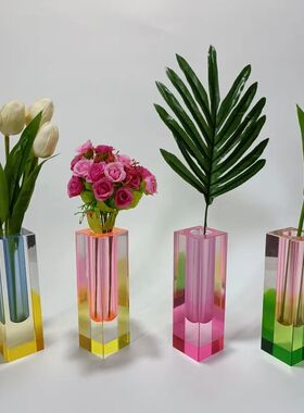 Modern Rainbow Pillar Bud Vase Tabletop Glass Vases Luxury D