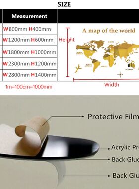 World Map Wall  3D Acrylic Wall Stickers Three-dimensional M