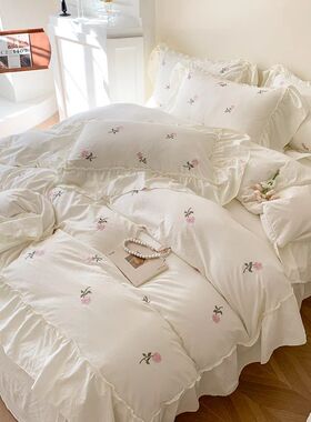 3pcs Rose Embroidered Duvet ver Set (1*Duvet ver + 2*Pillowc