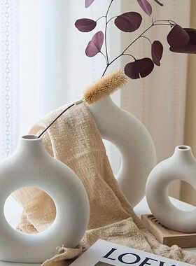 1pc, White/Beige Ceramic Vase  Vases For Decor, Modern Home