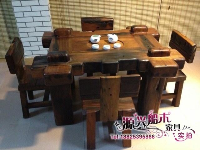 实木茶几 功夫茶桌椅组合 家用户外庭院阳台小茶台 老船木茶桌 - 图3