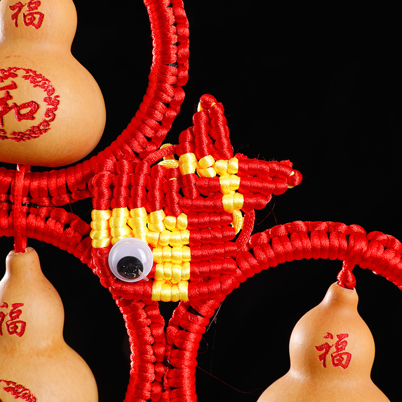 天然葫芦五福临门雕刻工艺装饰品中国结挂件客厅结婚现代中式礼品 - 图1