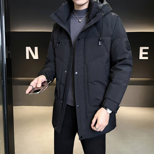 中长款羽绒服男装冬季2025新款潮牌加厚保暖帅气连帽鸭绒防寒外套 - 图1