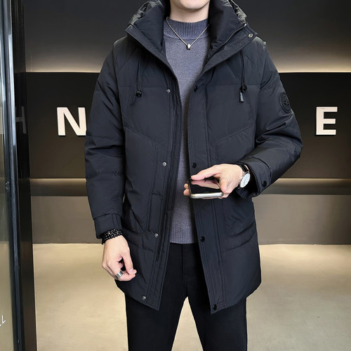 中长款羽绒服男装冬季2025新款潮牌加厚保暖帅气连帽鸭绒防寒外套 - 图0