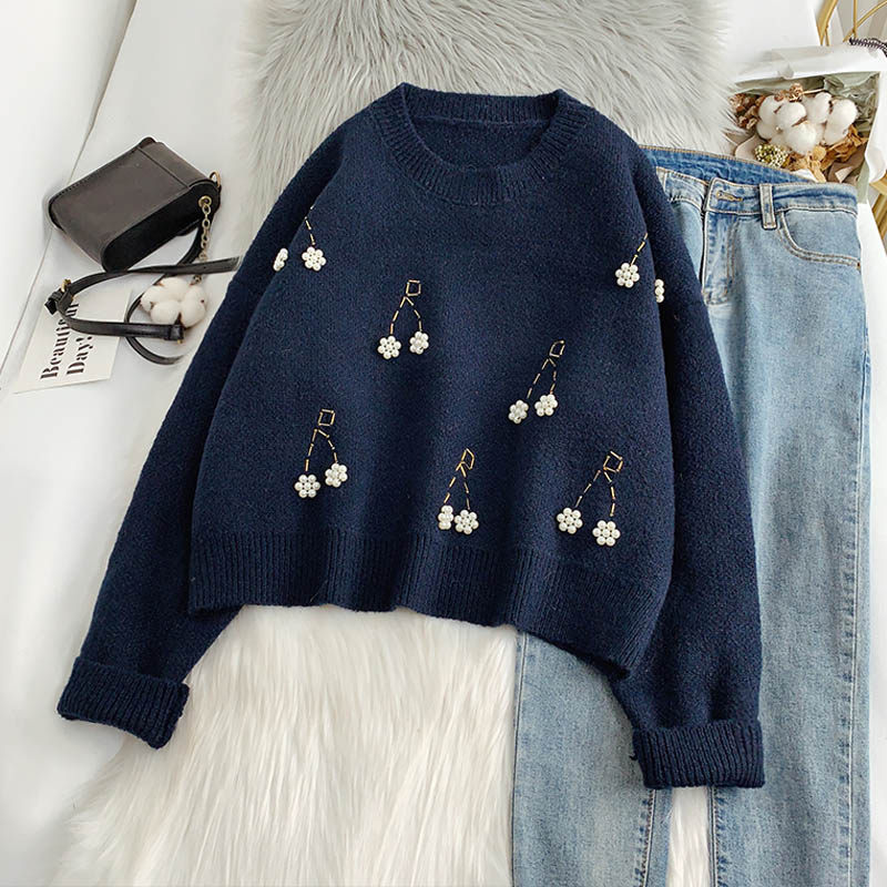 韩版樱桃钉珠套头红色秋冬2019毛衣 柏妮恩毛衣