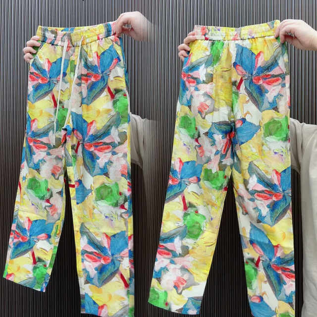 ໂສ້ງຂາສັ້ນກະທັດຮັດ floral elastic waist