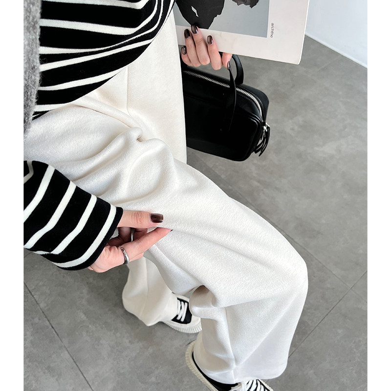 醋酸羊毛白色裤子女冬2025新款休闲小个子直筒加绒毛呢窄版阔腿裤,淘宝优惠券,粉丝福利购,淘宝优惠卷