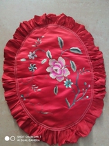 The Qing Dynasty old embroidery embroidered sheet powder color red bottom color flower auspicious pattern hand embroidered needle angle dense and complete bag old stock