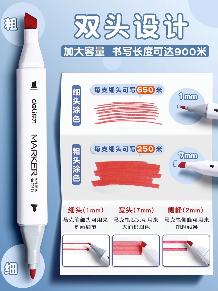 得力48色油性马克笔儿童无毒可水洗小学生专用美术生马克笔双头绘画套装水性马克笔学生用24色80色36色水彩笔 - 图1