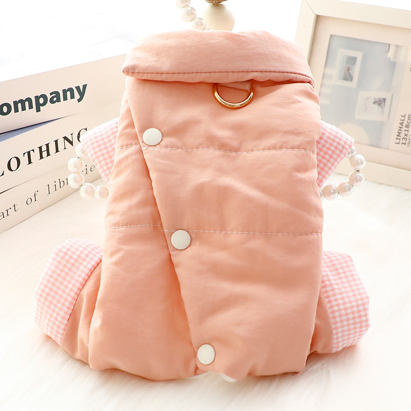 狗狗衣服秋冬装厚款背部开扣粉色牵引四脚棉衣小型犬泰迪宠物4929,淘宝优惠券,粉丝福利购,淘宝优惠卷