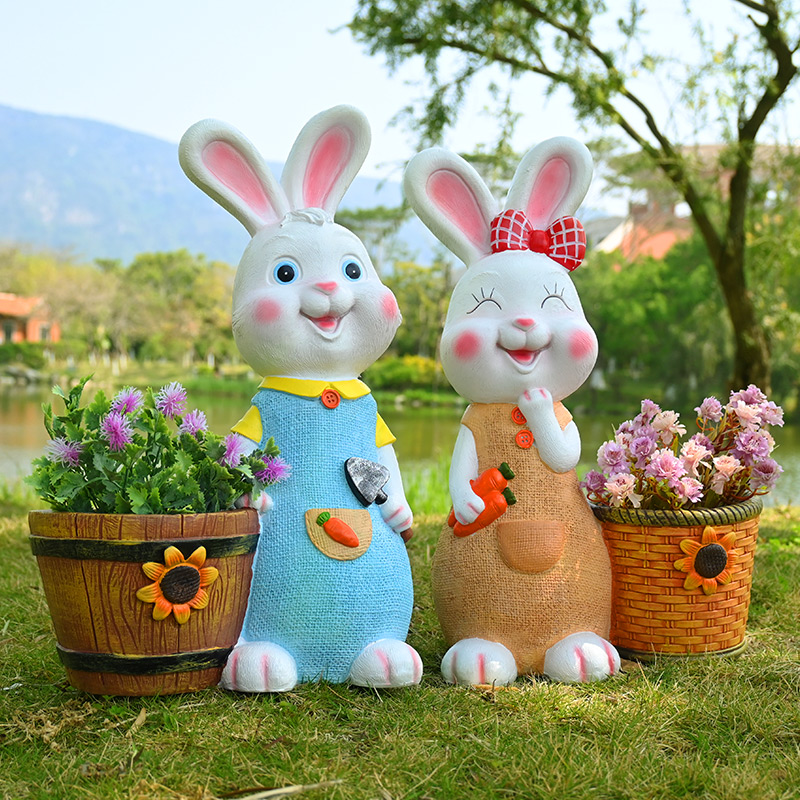 户外花园卡通雕塑兔子动物花缸花盆庭院装饰摆件阳台院子造景布置 - 图2