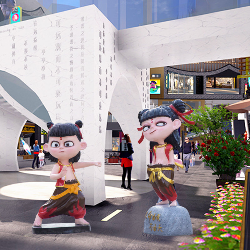 户外园林景观卡通人物雕塑大型玻璃钢哪吒摆件庭院商场装饰工艺品