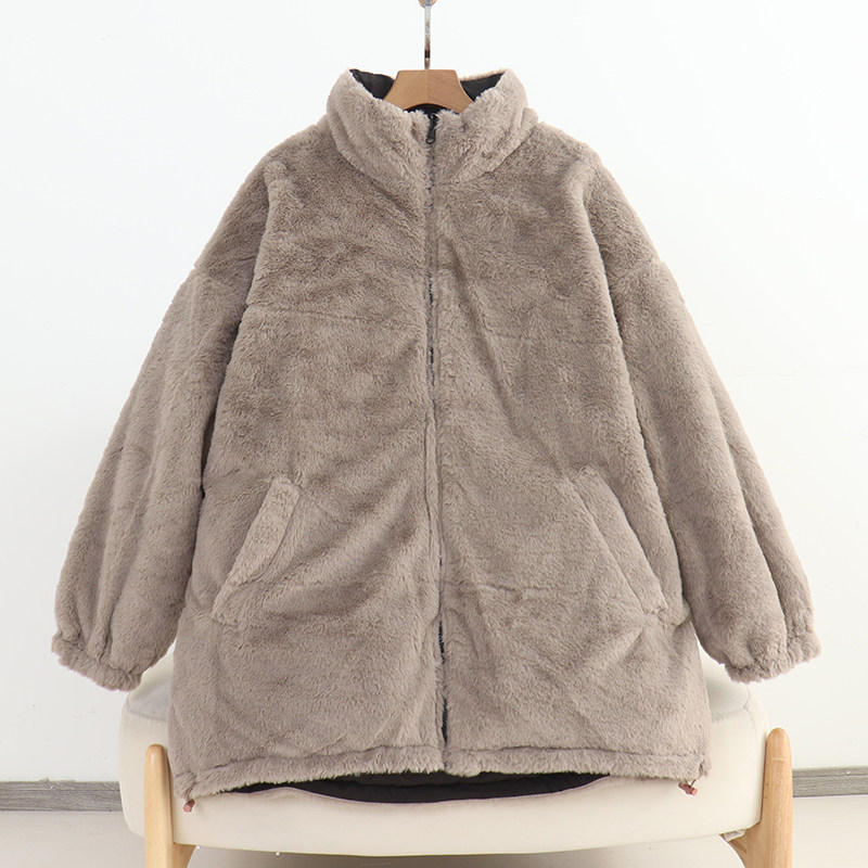 1118102 daily order, three colors, reversible short plush inside-out/stand collar cotton jacket ev14
