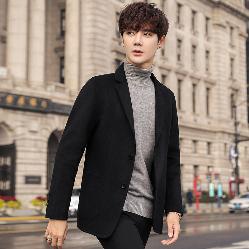 秋冬季男装双面呢羊毛短款韩版大衣 匡锋毛呢大衣