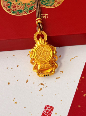 古法沙金黄财神吊坠项链招财