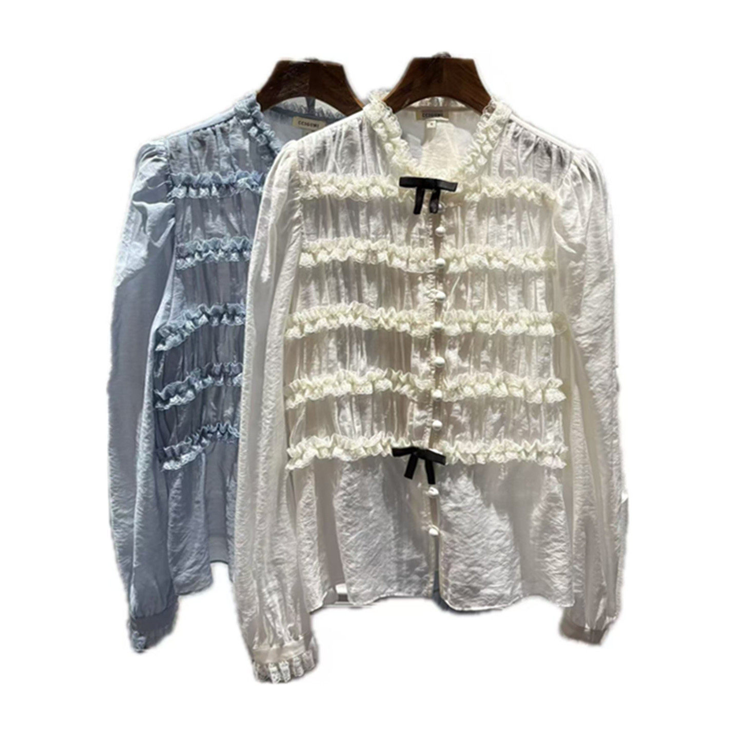 南油2026新品女装复古拼接木耳边衬衫蝴蝶结花边领温柔风长袖上衣,淘宝优惠券,粉丝福利购,淘宝优惠卷