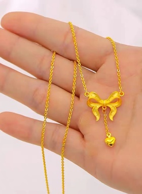 越南沙金在逃公主蝴蝶结项链女锁骨链镀金黄金色小众颈链吊坠首饰