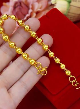 越南沙金圆珠手链女24K黄金磨砂转运珠情侣手链男光面佛珠金手链