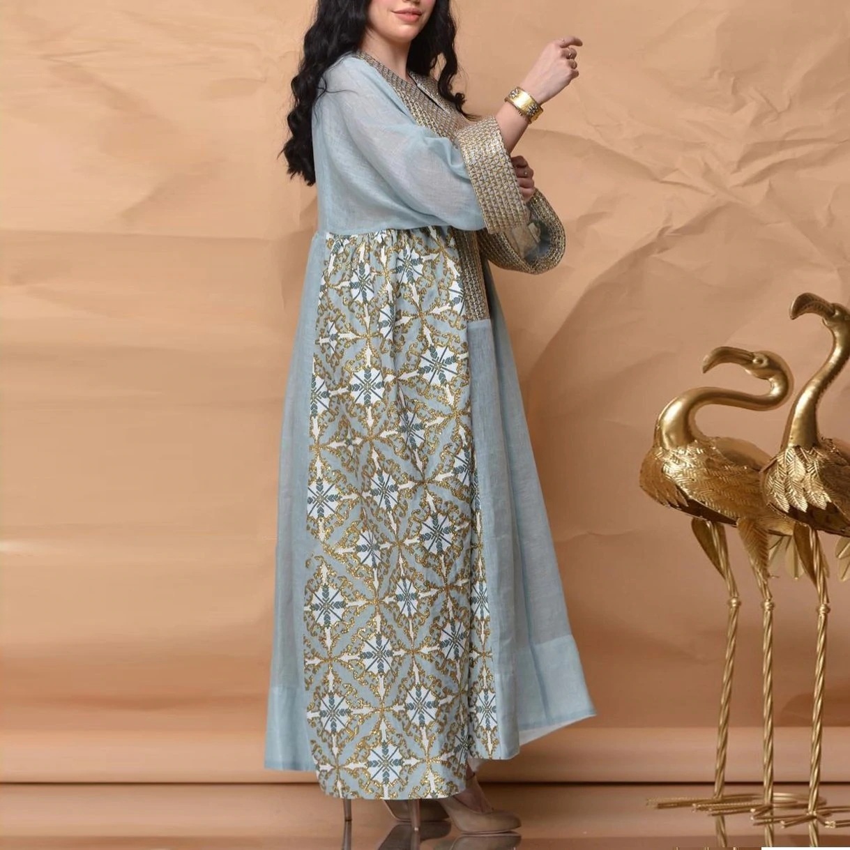 2022 New Ladies printed loose Middle Eastern long dress长裙 - 图0