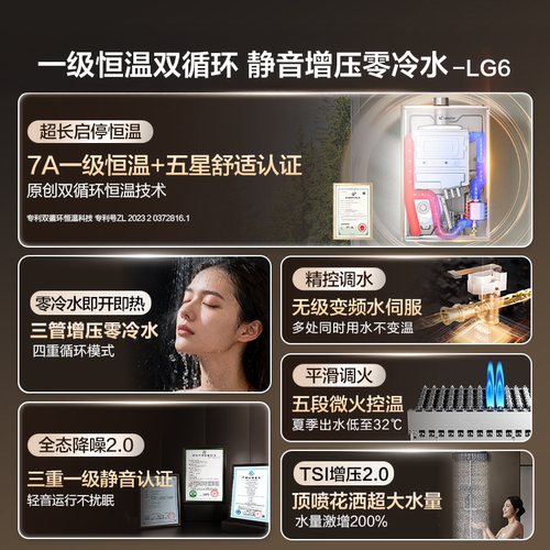 国补海尔燃气热水器双循环恒温天然气家用静音增压三管零冷水16升 - 图0