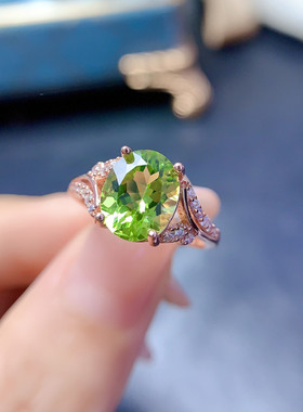 天然橄榄石戒指女S925纯银时尚个性百搭小清新绿宝石指环开口饰品