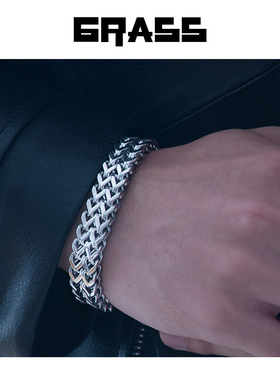 毐创男生钛钢无嘻哈双层编织手链