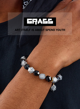 黑曜石菱形手链男嘻哈高级感手串欧美潮女潮饰品情侣手串气质百搭