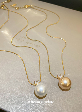 法式锆石双层珍珠吊坠项链女款2025新款轻奢小众高级感钛钢锁骨链