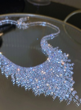 宫廷风镶钻水钻流苏项链配饰女夏天轻奢小众高级感水晶锁骨链项饰