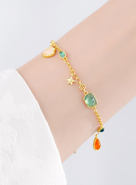 温柔螃蟹海星彩宝手链女款气质轻奢小众精致仙女ins风网红高级感