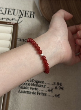 Yelu新中式国风红玛瑙手链女手串轻奢感饰品本命年送礼物