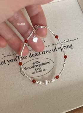 Yelu原创红玛瑙纯银幸运手链女小众设计新中式复古气质高级感手饰